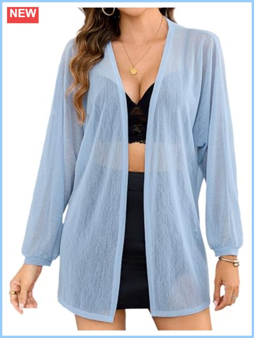 Women Long Sleeve Sheer Lightweight Open Front Kimono Cardigan Cover Up